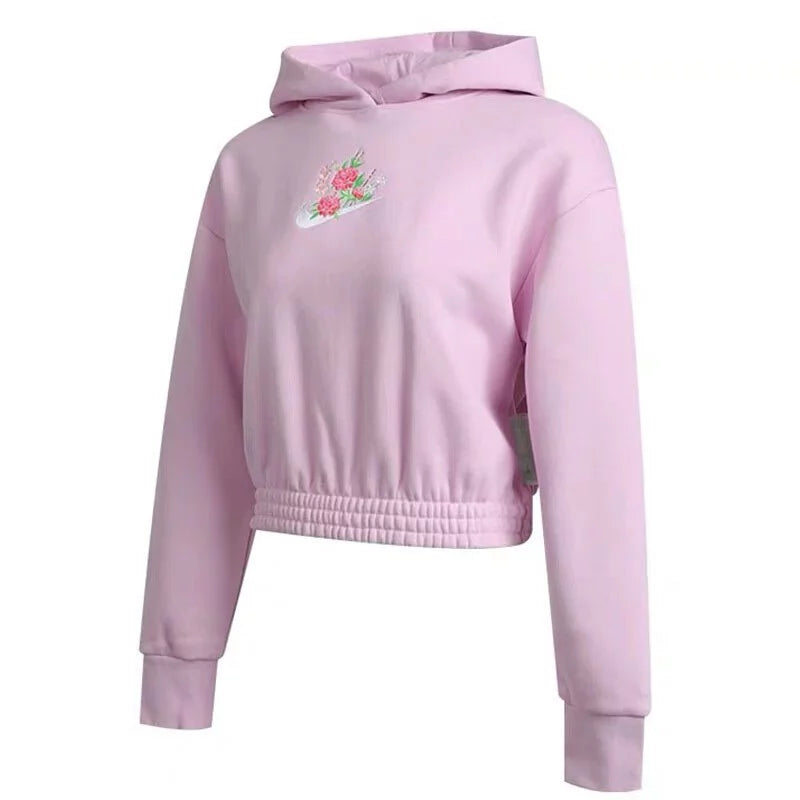 NIKE EMBROIDERED CROP HOODIE | PINK